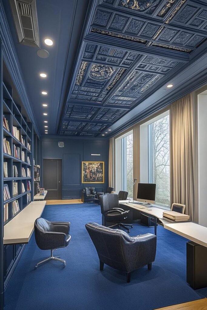 blue-themed home office