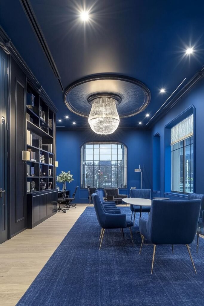 blue-themed home office