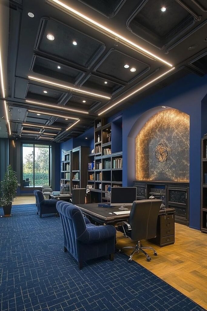 blue-themed home office