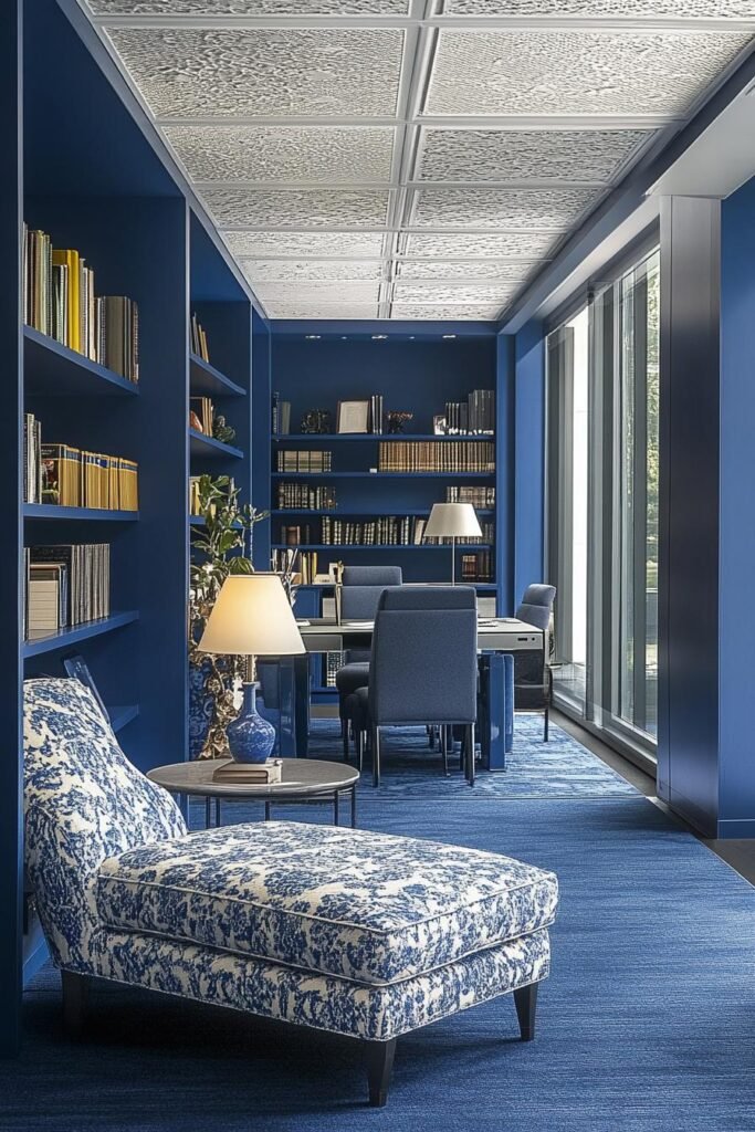 blue-themed home office
