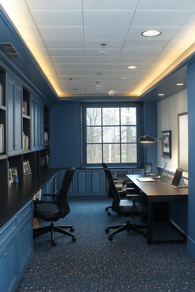 blue-themed home office