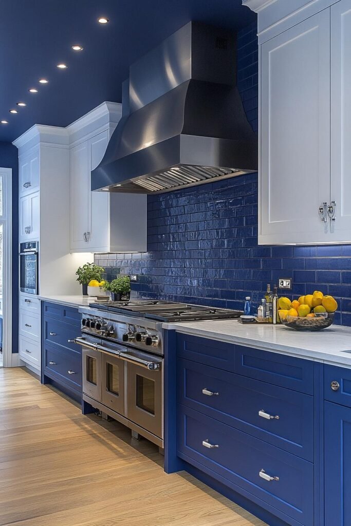 blue-themed kitchen