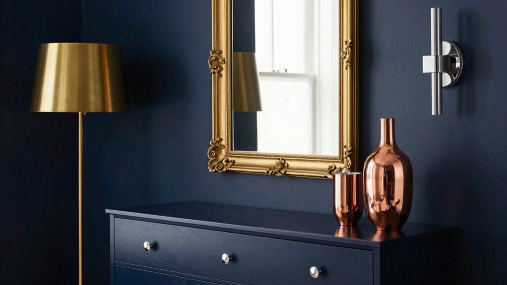 navy walls metallic accents
