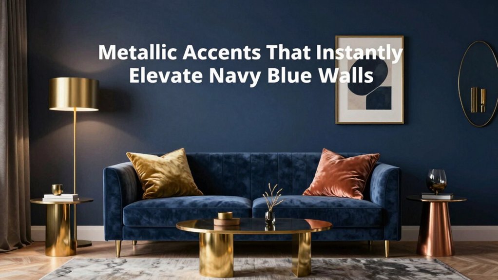 rose gold accents on navy