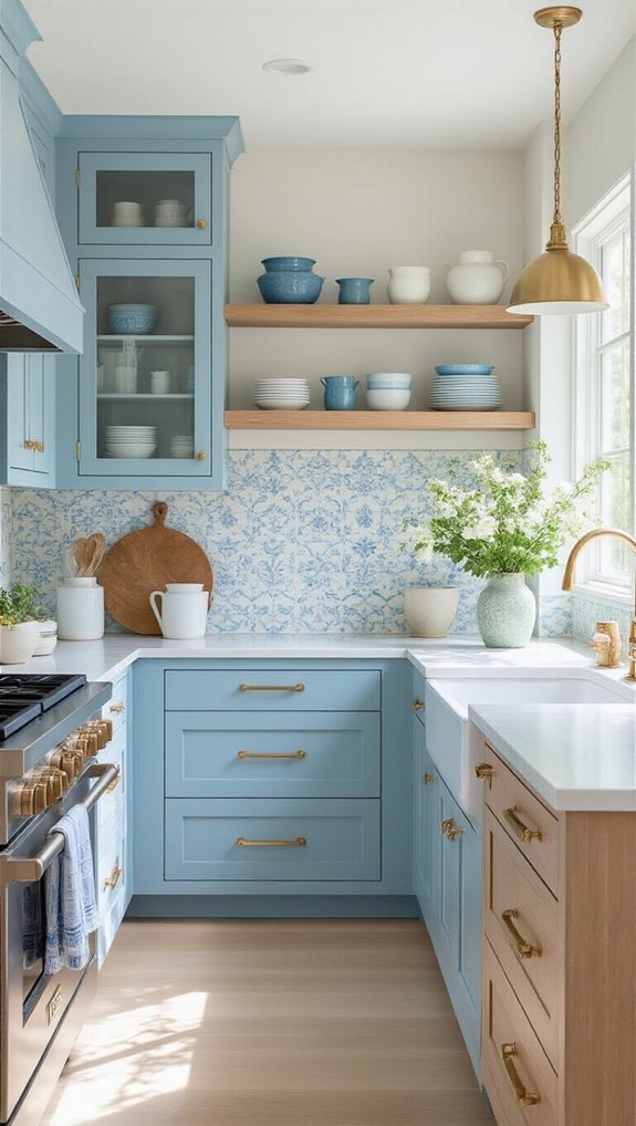 soft blue with warm wood