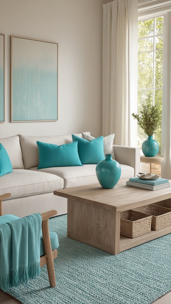 turquoise textiles layered for cozy