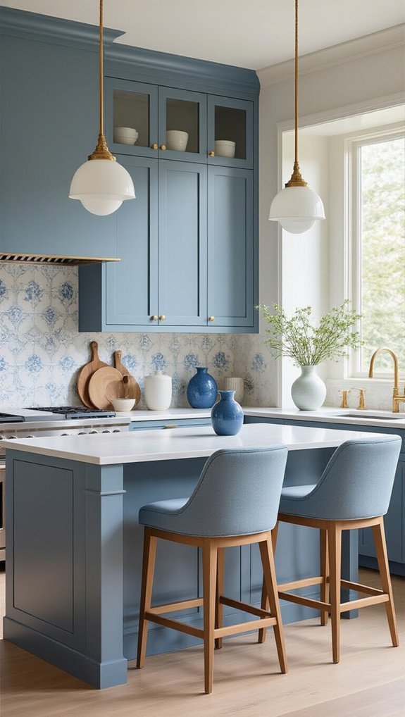 washed blue textured accent wall