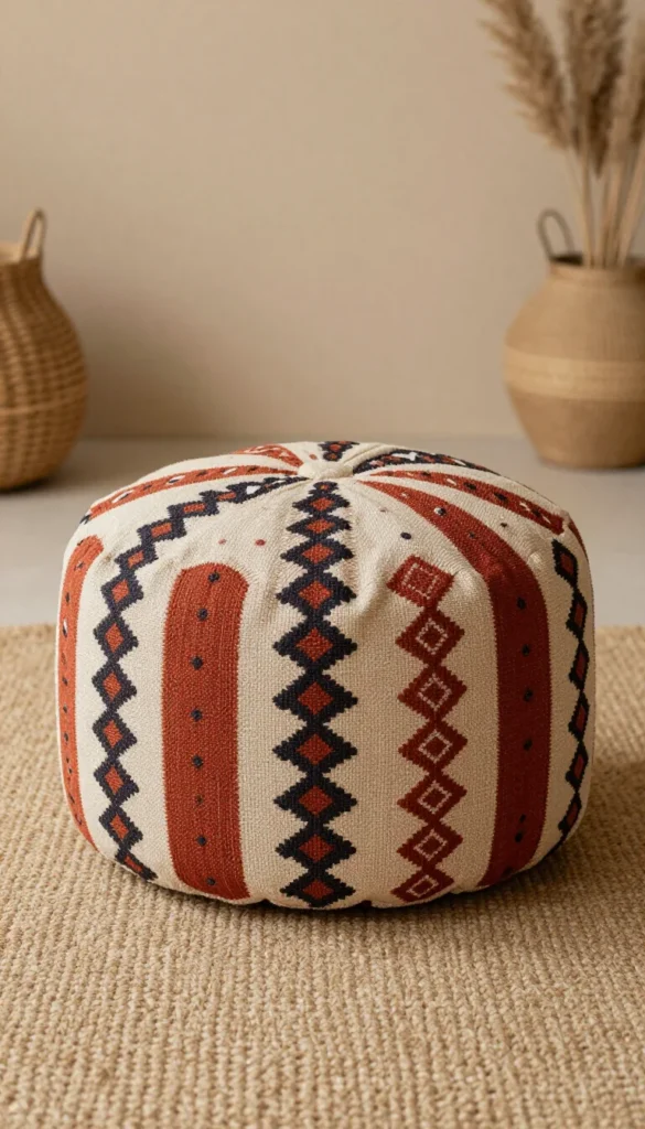 Mud Cloth Pattern Woven Pouf — Moroccan