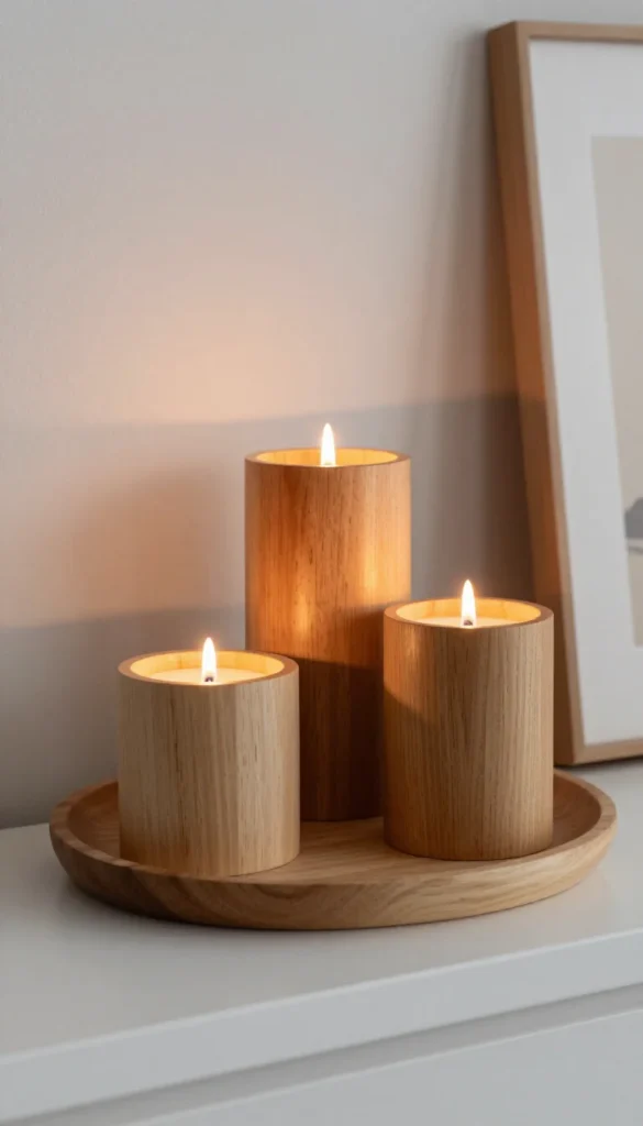 4. Wooden Candle Holders — Set of Three