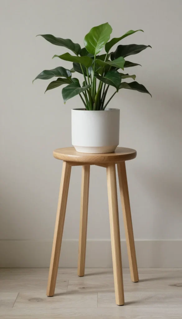 6. Wooden Plant Stand — Minimalist Legs