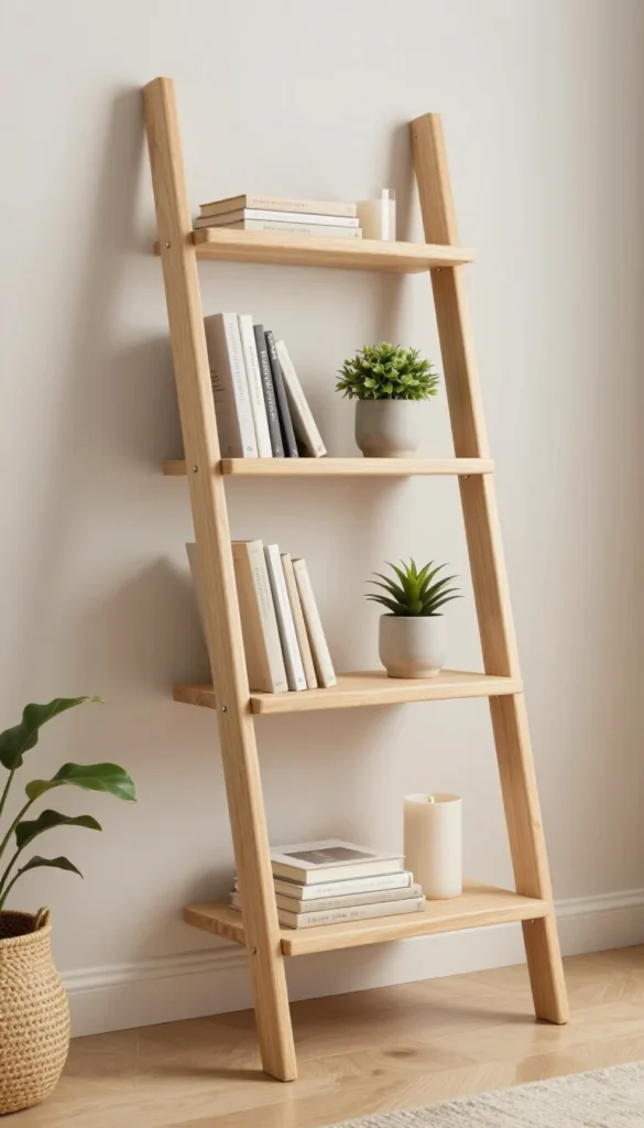 7. Wooden Ladder Shelf — Light Pine