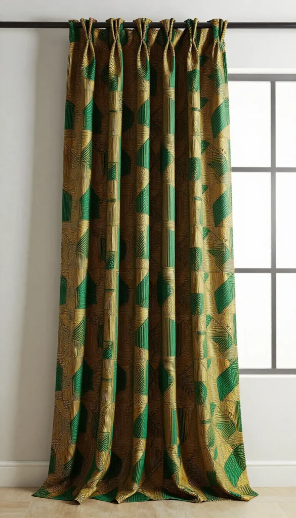 4. Ankara Print Curtain Panels — Green and Gold