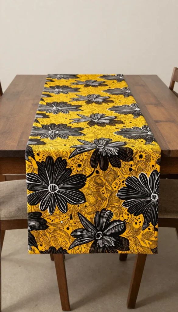 2. Ankara Print Table Runner — Cotton — Yellow and Black