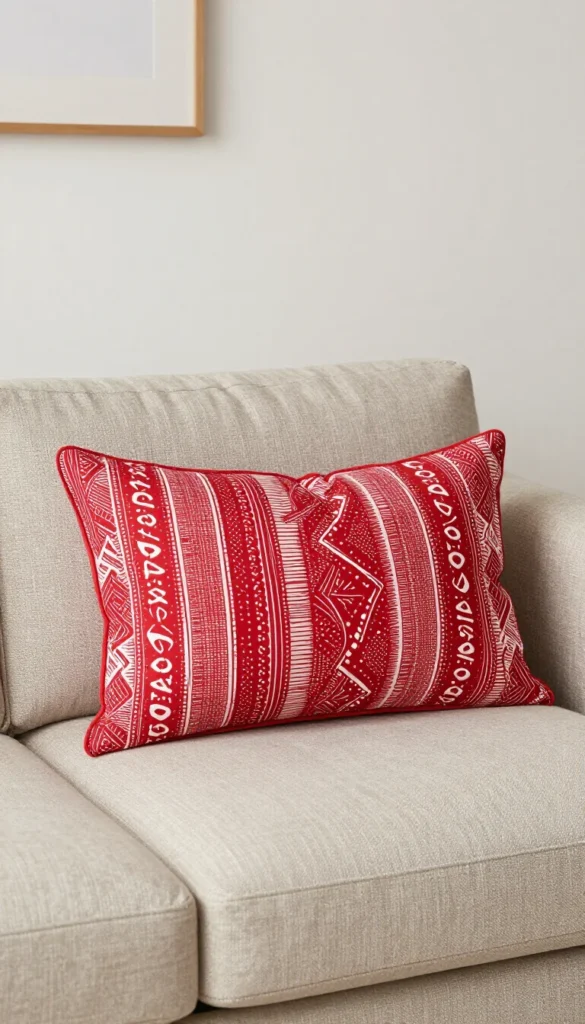 5. Ankara Wax Print Lumbar Pillow — Red and White