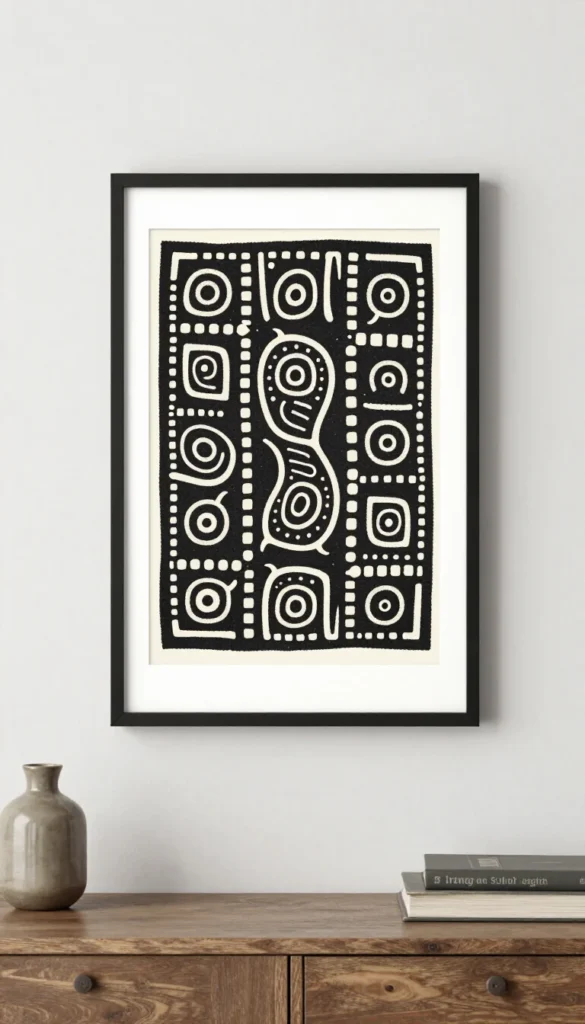Framed Mud Cloth Print Wall Art 