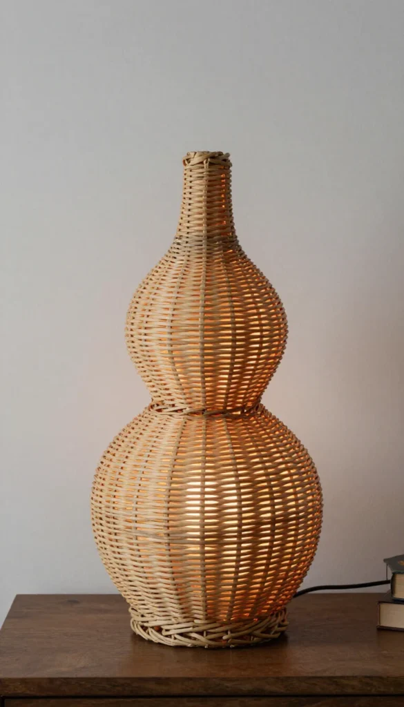 4. Gourd-Shaped Wicker Table Lamp — Boho