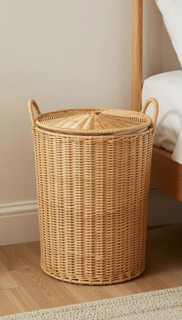 4. Rattan Laundry Hamper Basket — Boho
