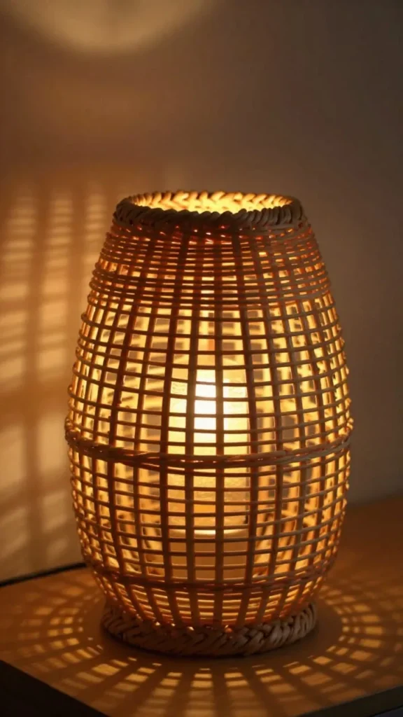 4. Rattan Shade Table Lamp — Woven