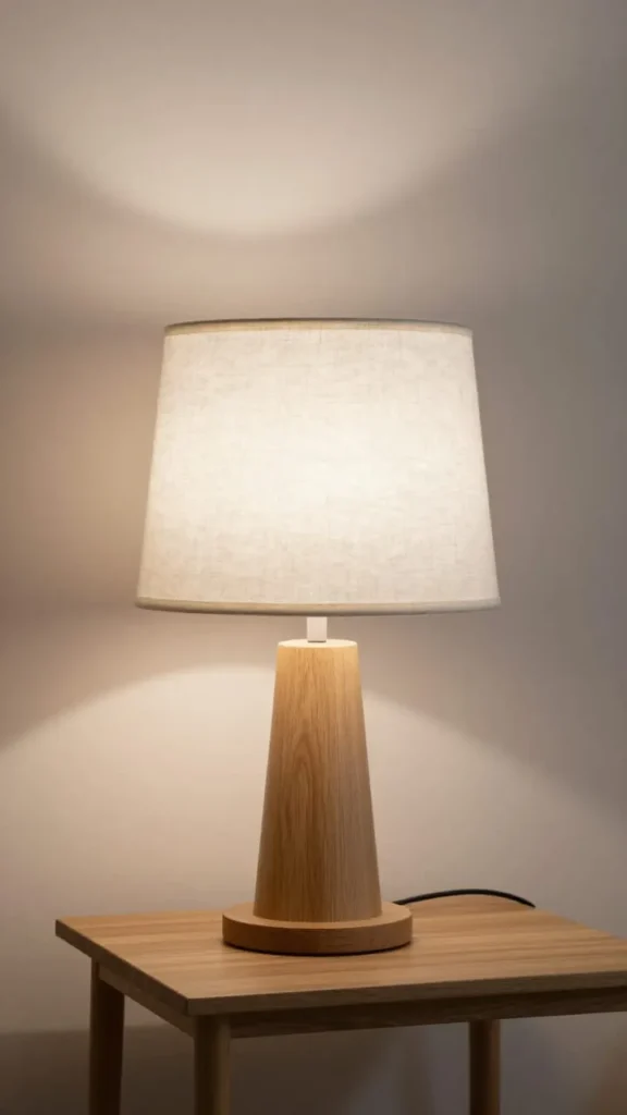 1. Wood and Linen Table Lamp — Natural Oak Base