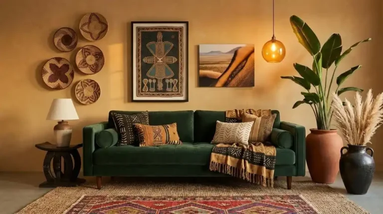 a-deep-forest-green-velvet-sofa-with-mud-cloth-and-kuba-cloth-cushions