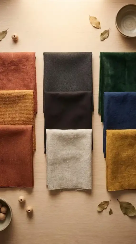 afro-bohemian-bedroom-color-palette-in-fabric-swatches