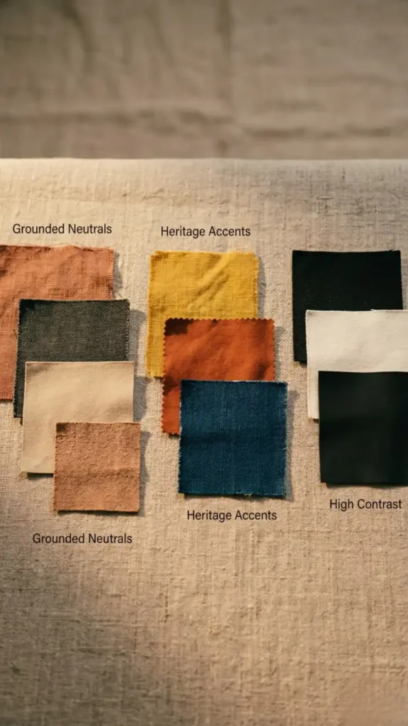 Afro-Bohemian-palette-flat-lay-in-three-grouped-fabric-categories