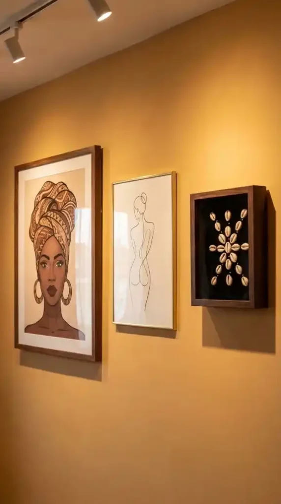 Afro-Queen-portrait-line-art-silhouette-and-cowrie-shell-shadow-box