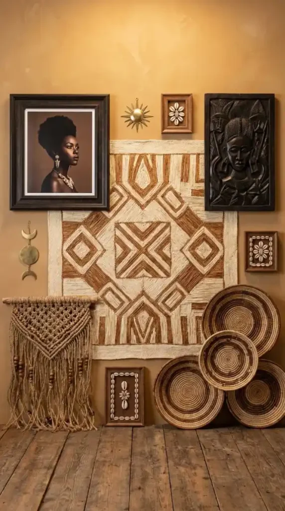 Afro-Bohemian-gallery-pieces-laid-out-on-floor-before-wall-mounting