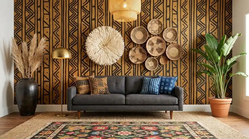 afro-bohemian-living-room-wallpaper-styled-correctly