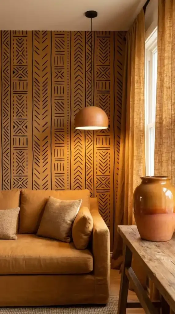 afro-bohemian-ochre-linen-upholstery-curtains-terracotta-gradient-vessel