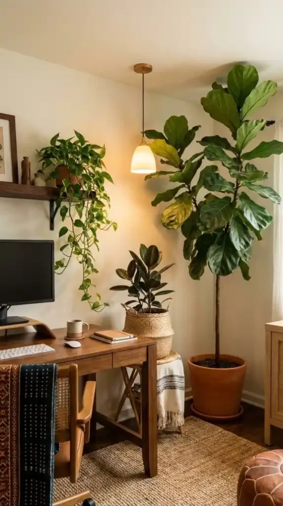 Three-greenery-zones-completed-in-fully-assembled-Afro-Bohemian-office