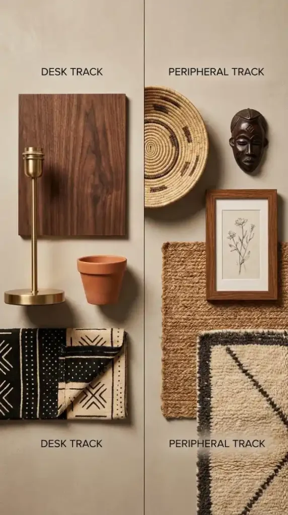 Two-track-Afro-Bohemian-office-buying-framework-flat-lay-on-linen