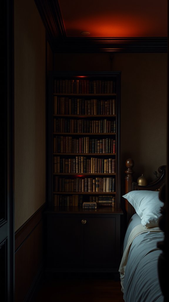 amber glow from backlit bookcase