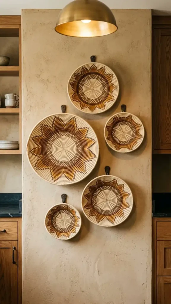 Five-Binga-baskets-in-asymmetric-cluster-on-warm-sand-plaster-wall