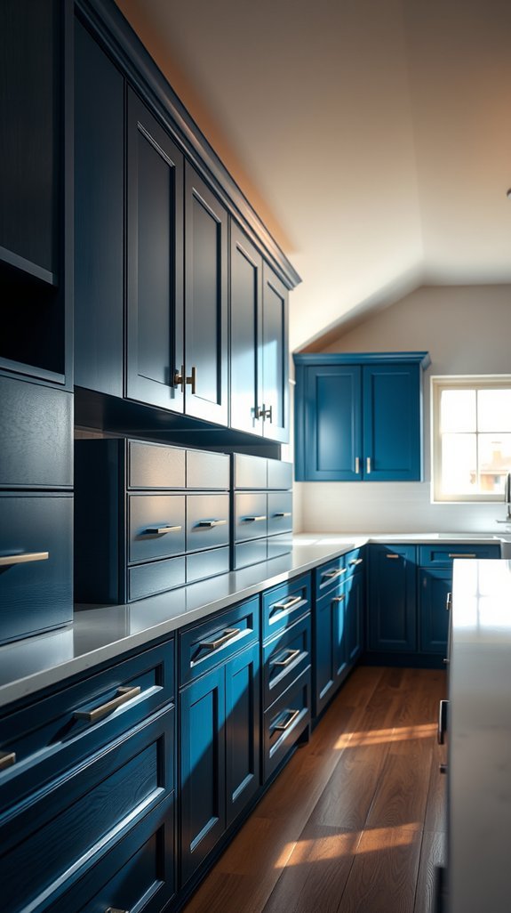 blue cabinet color shifts with lighting