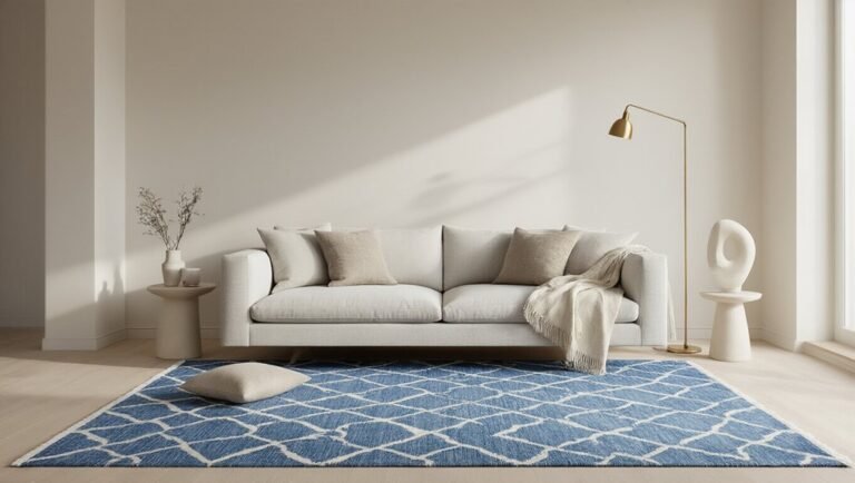 blue patterned rug styling minimalist rules
