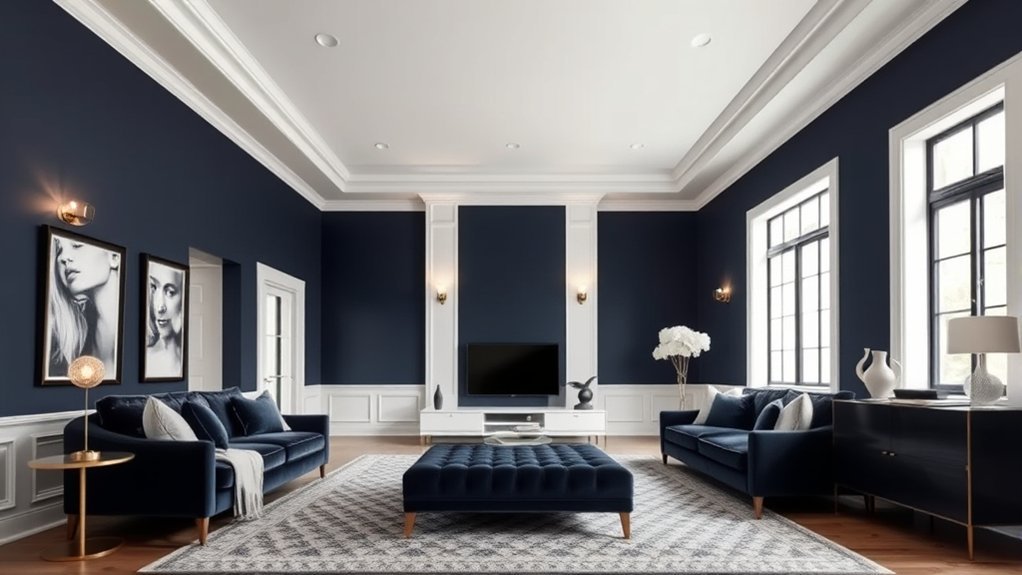 bright ceilings white trim elevate navy walls