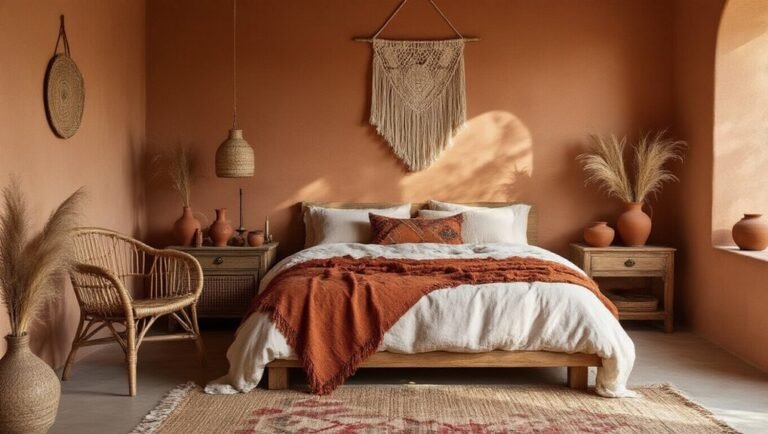 budget friendly bohemian terracotta bedroom