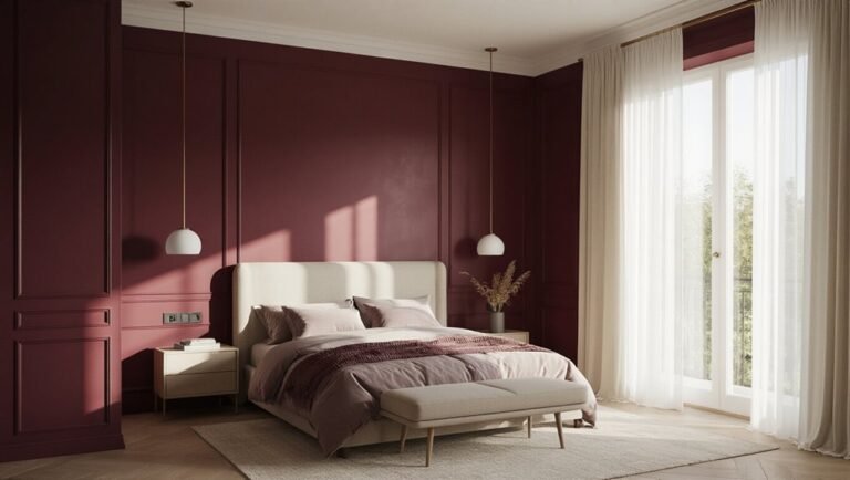 burgundy bedroom with depth