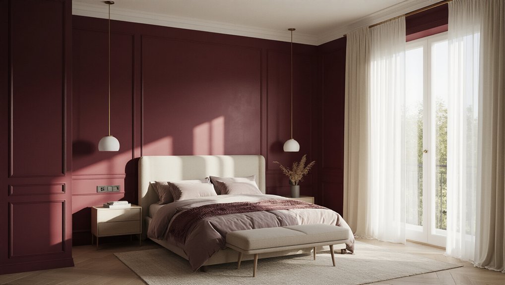 burgundy bedroom with depth