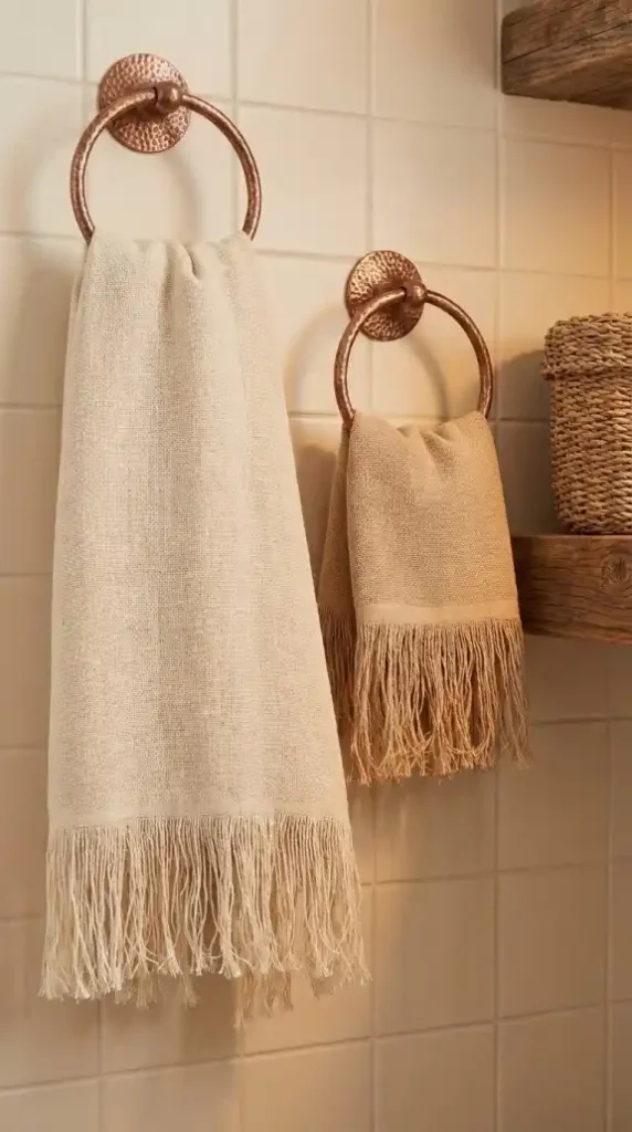 close-up-turkish-cotton-towels-natural-fiber-fringe-hammered-copper-towel-rings