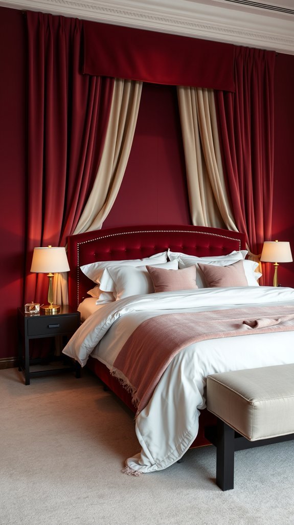 cream and blush soften burgundy walls