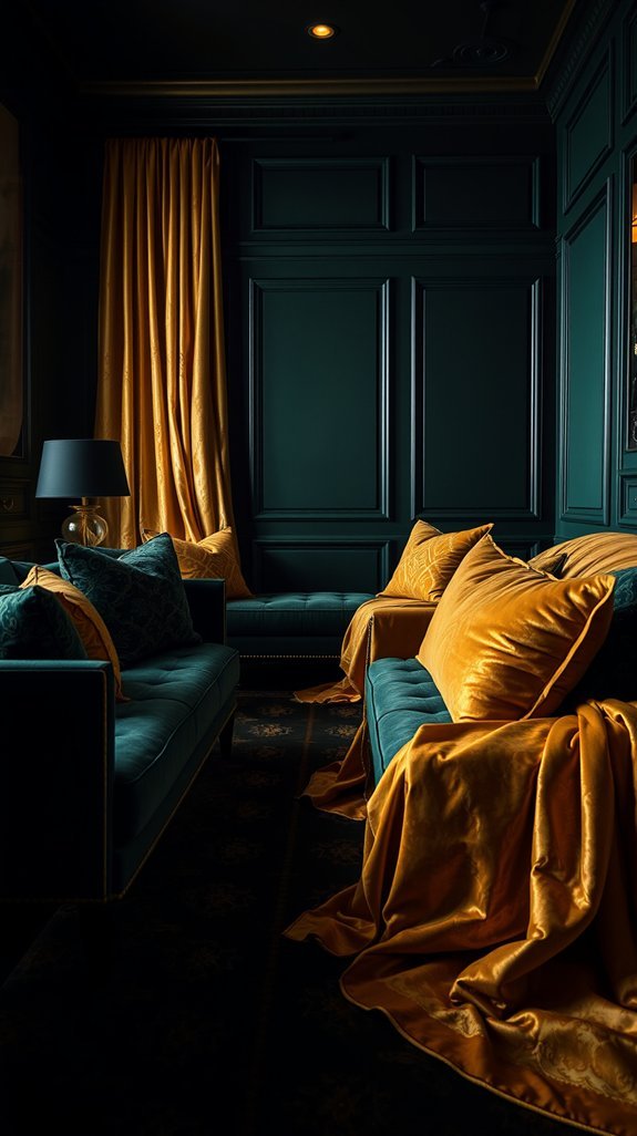 dark emerald rug velvet pillows