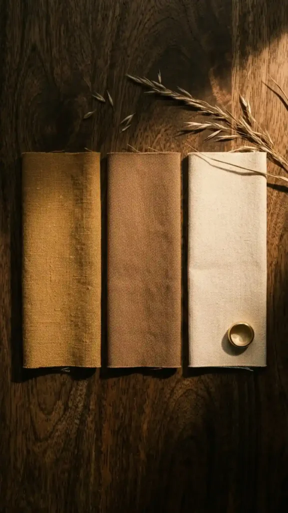 afro-bohemian-color-palettes-deep-warm-gold-linen-mid-warm-brown-woven-cotton-undyed-cream-canvas
