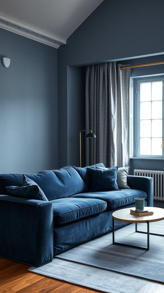 dusty blue softens cavernous spaces