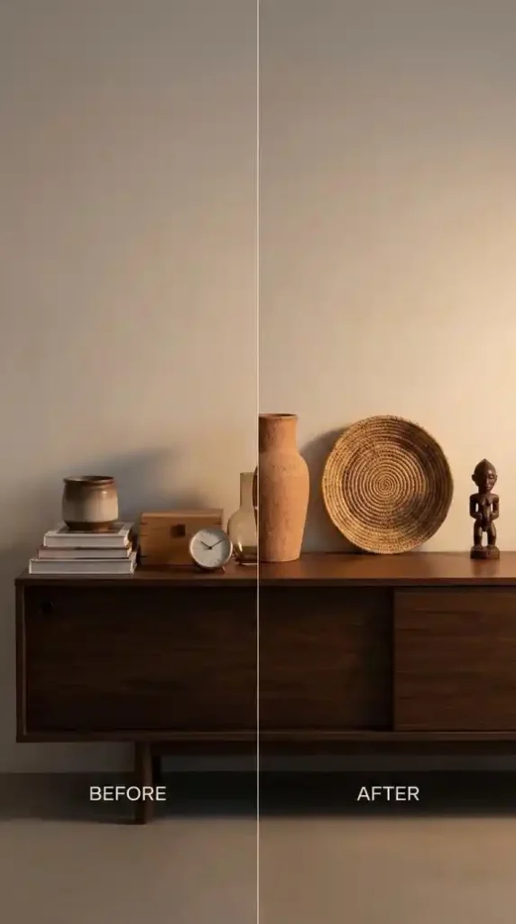 editorial-before-and-after-style-shot-of-a-low-dark-wood-console