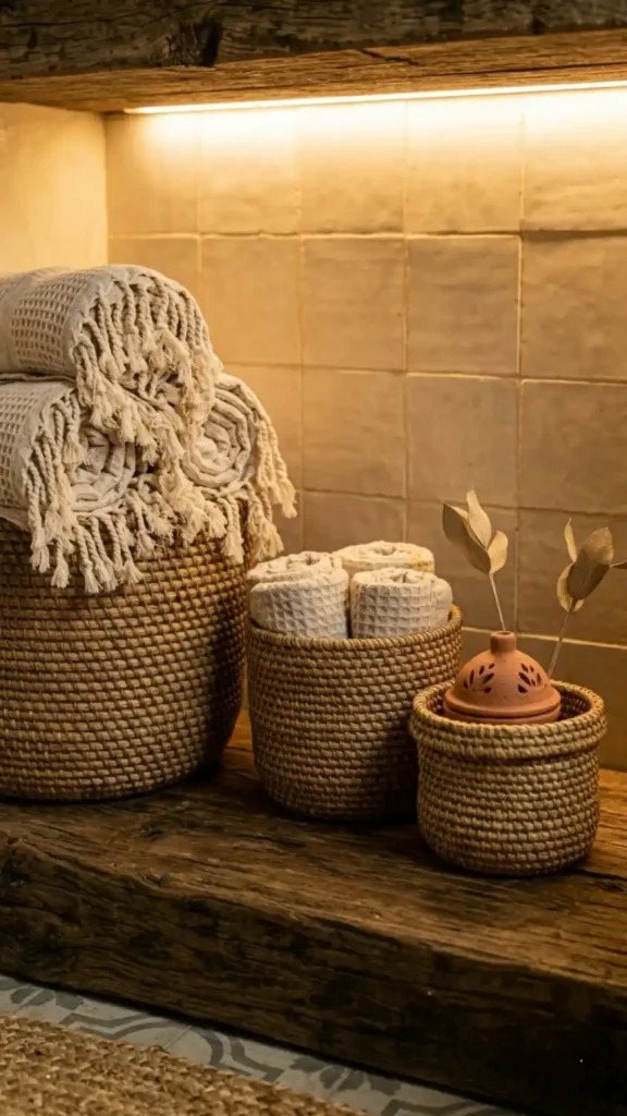 editorial-close-up-of-three-seagrass-baskets-in-graduated-sizes-on-a-reclaimed-wood-bathroom-shelf