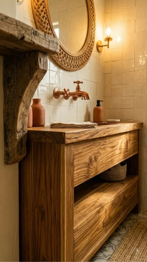 editorial-shot-of-a-teak-wood-bathroom-vanity