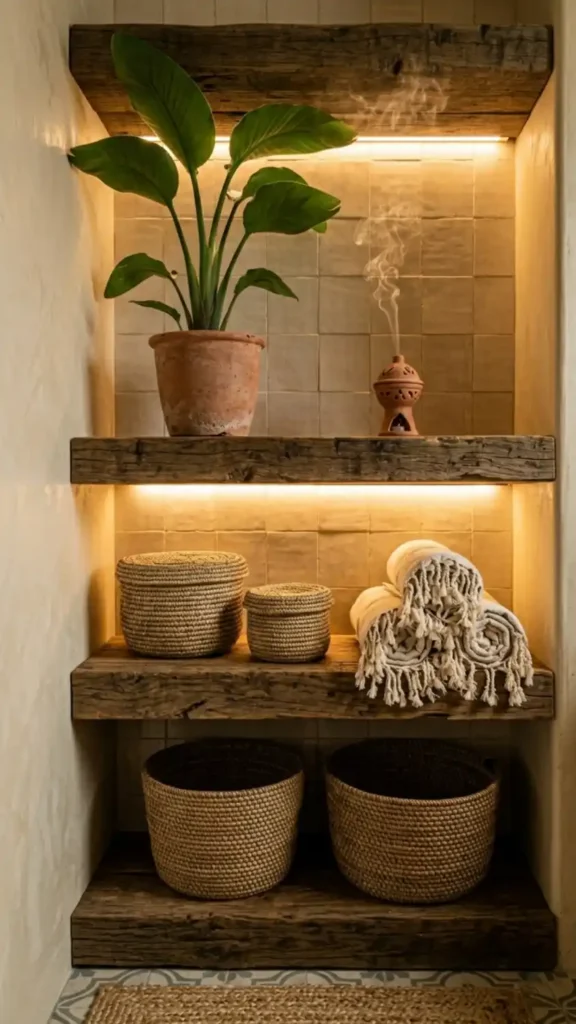 editorial-shot-of-reclaimed-dark-wood-bathroom-shelving