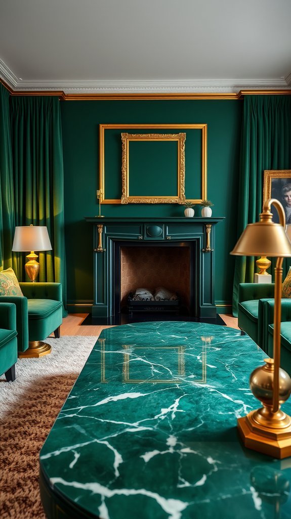 emerald green with gold accents